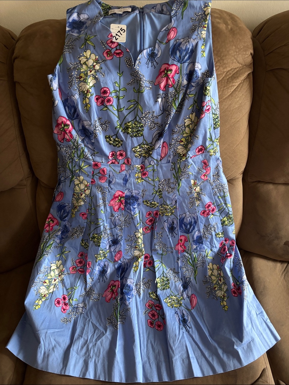 Talbots Blue Floral-Trim Sleeveless Dress 8petite